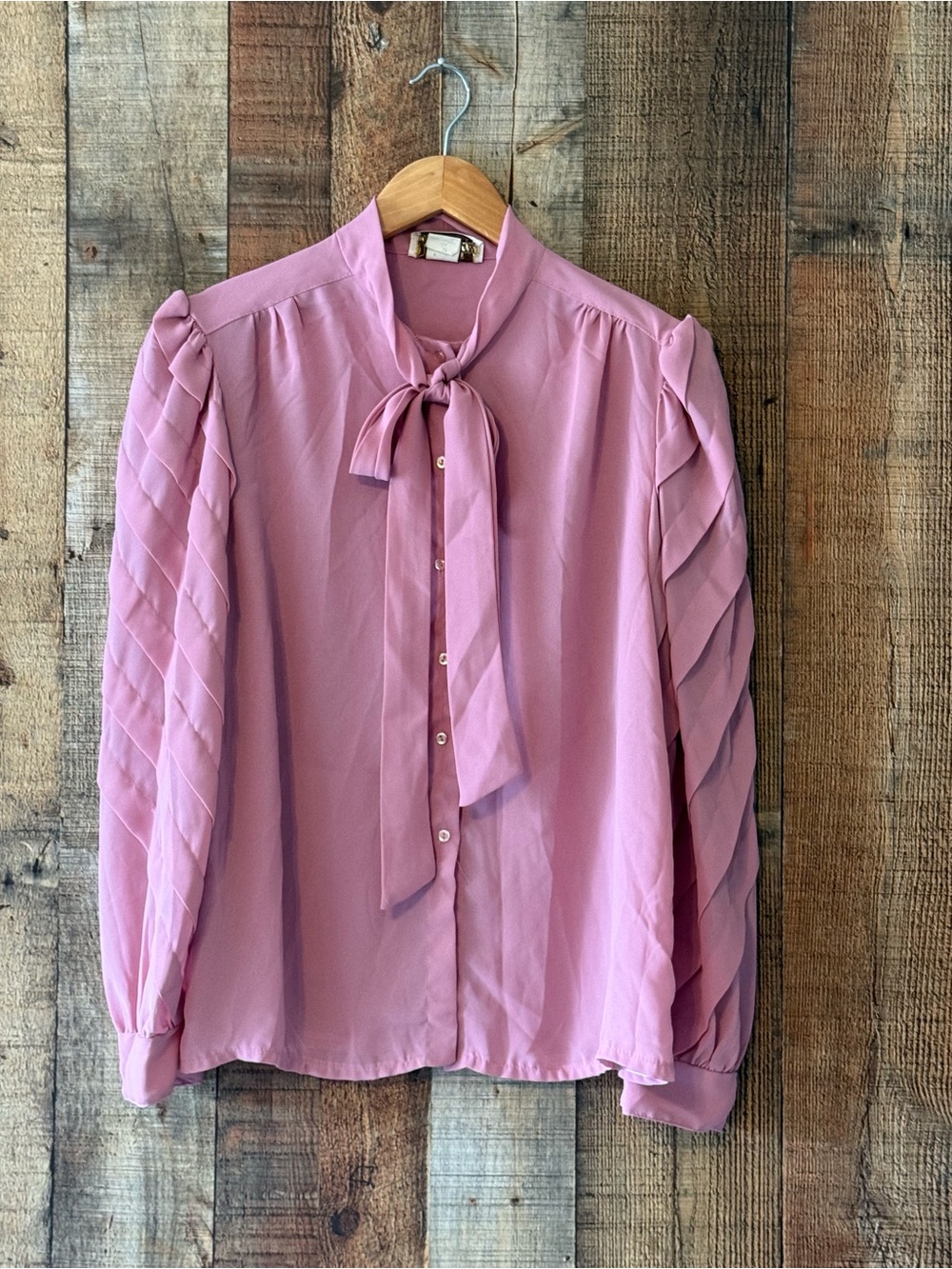 Vintage Puccini Dusty Rose Pink Bow Secretary Blouse